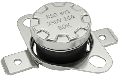 Lumonic KSD301 Temperaturomkopplare runda | 80°C ± 5°C | NO kontakt NO | max. 250V AC/10A | Platt plugg | Ø15×12mm | Termoswitch, bimetall | Kaffebryggare, strykjärn, ugnar, värmeelement