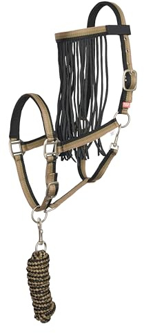 Imperial Riding Halter Set with Tie Rope & Fly Fringe - Durable Nylon Halter with Buckle, & Snap Hook, Comfortable & Easy to Clean, Multi Olive, Full