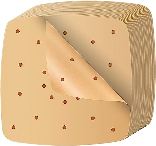 TOOINKCV 200 ark 22 cm perforerat bakpapper, luftfritös pergamentpapper, varmluftsfritös, liner dim sumpapper, ångkokningspapper, bakning för luftfritös, matlagning, ångning, desserter – träfärg