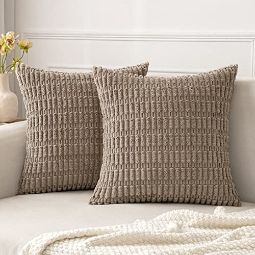 MIULEE 2er Set 45x45 cm Kordsamt Kissenbezüge Moderne Kissenhüllen Dekorative Sofakissen Dekokissen Weicher Zierkissenbezug für Wohnzimmer Sofa Schlafzimmer Boho Dekor Hellbraun
