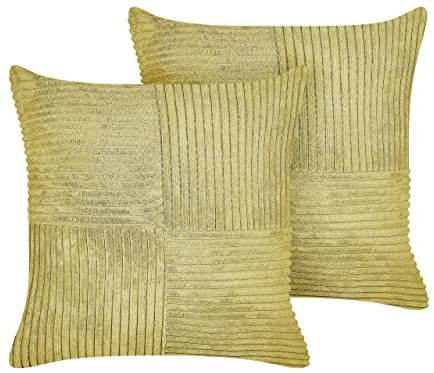 Beliani Set of 2 Throw Cushions Decorative Pillows Corduroy 43 x 43 cm Green Millet