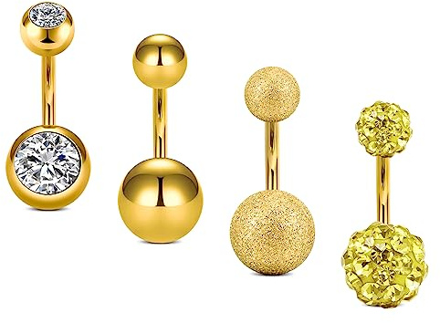 Rajnard Barra dell'ombelico 14G 8mm Barre dell'ombelico d'oro Acciaio Chirurgico CZ Diamante Ombelico Piercing Bar Ombelico Anello Piercing per Donne Uomini
