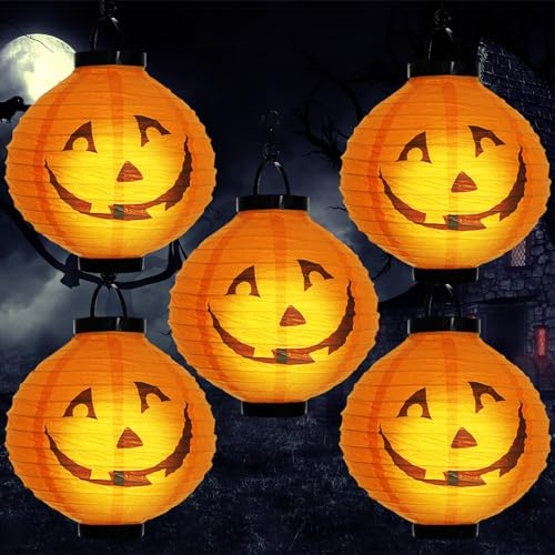 ENCOUN 5Pezzi Halloween Lanterne di Carta, Halloween Decorazioni, Halloween Jack-O-Lantern, Lanterne di Carta Pieghevoli, Zucca Lanterne Halloween per Feste Decorazione di Halloween