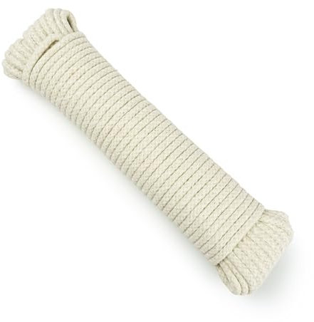 Cuerda de algodón natural de 30 m, cuerda de lavado de 5,5 mm, cuerda suave de algodón trenzado para jardín