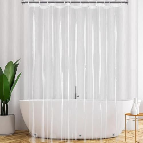 Fhioevt Rideau de Douche Transparent 180 x 200cm PEVA Imperméable Anti-Moisissure avec 12 Anneaux pour Salle de Bain, Baignoire, Douche à Domicile