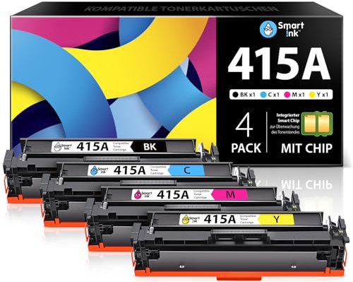 Smart Ink 415A 415 Kompatibel Toner Mit Chip für HP 415A 415 A 415X (Schwarz Cyan Magenta Gelb) als Ersatz für Laserjet Pro MFP M479fdw M479fdn M479fdw M454dw M454dn (W2030A W2031A W2032A W2033A)