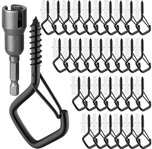 GIPTIME Lot de 50 Crochet à Vis en acier inoxydable, Crochet Plafond avec Loquet de Sécurité, Piton à Visser Crochets muraux pour Suspendre des Plantes, des Lumières, Noir