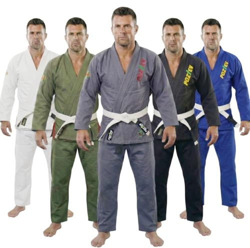 POZTEV Brazilian Jiu Jitsu Gi for Men & Women BJJ Gi Grappling Kimonos Preshrunk Lightweight Fabric Martial Arts Training Uniform With Free White Belt (Grey,A2)