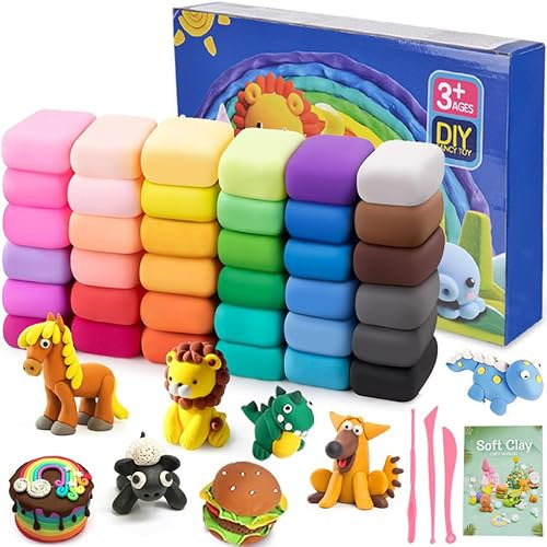 Moseem Air Dry Clay Kits, 36 Coloured Modelling Clay for Kids with 3 Tools & Project Booklet,Safe and Non-Toxic,Ultra Light Clay,Creative Art DIY Kids Art Crafts for Boys & Girls