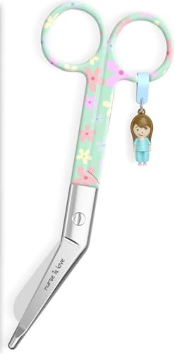 Nurse is Love Forbici Infermiere | Forbici Infermiera per Bendaggio | Forbici infermiera Curve, Punta Arrotondata. Rafforza Il Tuo Kit Pronto Soccorso, Infermiere Accessori. Colore floreale verde