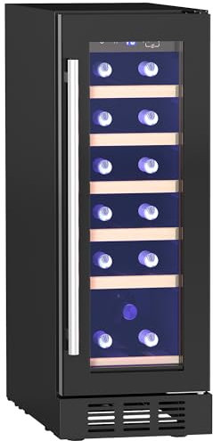 HOMCOM Freestanding and Built-in Wine Fridge, 19 Bottle, 56L, 29.5cm Slimline Compressor Wine Cooler Fridge with Glass Door, LED Light, Digital Touch Screen, Temperature Control