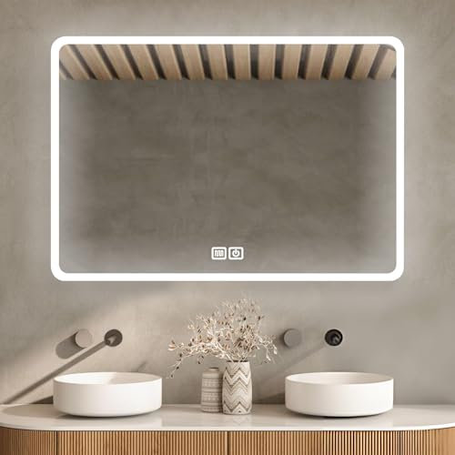 Bayt Specchio bagno 52 x 75 cm, LED con 3 modalità colore, Antiappannamento, Illuminazione integrata, Specchio parete rettangolare moderno