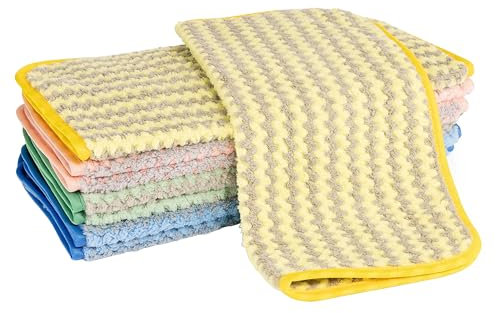 Aqua Clean Mikrofaser-Staubtücher, 8 Stück, Mehrfarbig mit Zick-Zack Muster, Gelb-Rosa-Grün-Blau