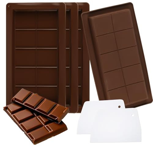 4 PcsChocolate Moulds Silicone Deep Chocolate Bar Moulds, 10 Cavity Reusable Thick Deep Chocolate Bar Molds for DIY Making Baking Stuffed Candies Sweet Candy Moulds