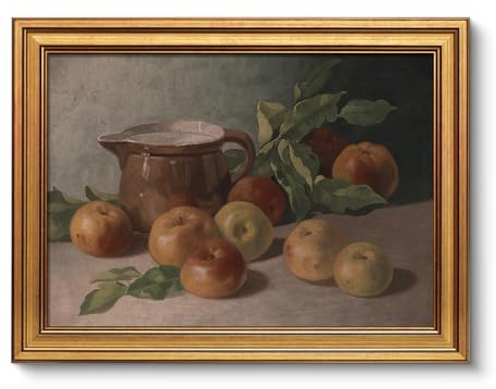 ARPEOTCY Gold Framed Vintage Wall Art for Living Room Harvest Apples Still Life Oil Painting Artwork Shelf Decor Picture Canvas Print Farmhouse Fruit Wall Decor Bedroom Kitchen Bathroom 40.5L x 30.5W