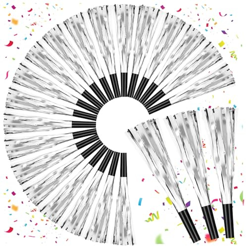 GDZRDFLH 36 Pcs Noise Makers Birthday Blowers Glitter Metallic Fringed Party Blow Horns for Birthday Baby Shower Wedding Graduation Sporting New Year Party Favors Supplie(Silvery)