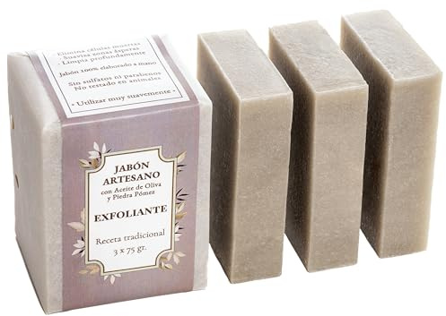 CABRERIZO SOAP Jabón Exfoliante Corporal - Jabón de Piedra Pómez - 3 Jabones Artesanales 3 x 75 g. JABON EXFOLIANTE FACIAL, Jabones naturales para exfoliación natural. Exfoliante pies y codos