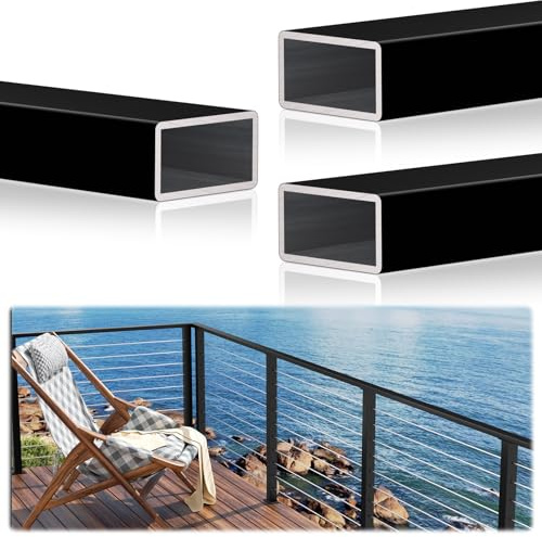 3 Pack 10FTx 2x1 Aluminum Black Handrail with Self Drilling Screws Nylon End Caps, 5 Year Outdoor No Fading, 2.8mm Thick Flat Handrail Cuttable Top Rail for Deck Stair Railing Indoor Outdoor