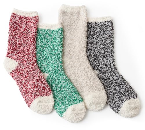 Snuggle Sac Warm Fuzzy Socks for Women, Super Soft Microfiber Cozy Winter Home Slipper Socks Set 4 Pairs, Heather Colors