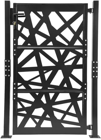 Portail de jardin en acier - 105 x 150 cm (l x H) - Noir - Portail de jardin - Porte d'entrée secondaire pour tringles - Portail de cour, avec poteaux avec serrure, poignée de porte et clé