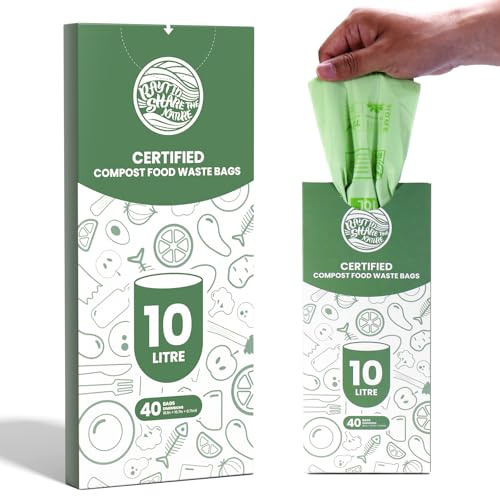 RAYTID Compostable Food Waste Bags 10L 40 Pedal Bin Bags EN13432 | Compostable, EN13432 certified, fits 10L bathroom pedal bins, leakproof, traps odours, ideal for kitchen washroom waste