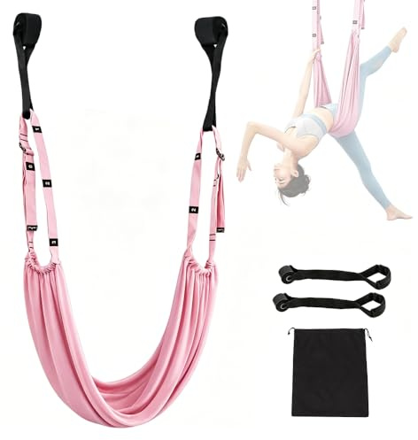 WDKXCN Yoga Swing, Adjustable Yoga Strap, Fitness Stretching Strap, Dance Lower Waist Training, Gym Equipment for Rehab, Pilates Ballet, Muscle Exercise, Splits and Gymnastics, Pink
