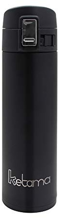 SCHWARZE MINI THERMOSFLASCHE mit SCHNAPPVERSCHLUSS | doppelwandig 0,5 Liter (500ml) - EDELSTAHL schwarz, klein, handliche THERMOS-KANNE | THERMO-BECHER | TRINK-FLASCHE auch f BABYs & KINDER | BPA frei