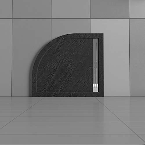 Piatto Doccia Semicircolare 90x90x3cm in Pietra Vulcanica e Resina Mista finitura Pietra Nera Ruvida Ultraslim Antiscivolo Antibatterico