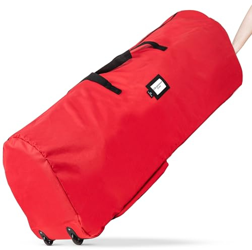 Handy Laundry Christmas Tree Storage Bag with Wheels – Fits 9 Ft Artificial Tree, Heavy Duty, Waterproof, Large Zippered Holiday Storage Container, Durable Handles, Red