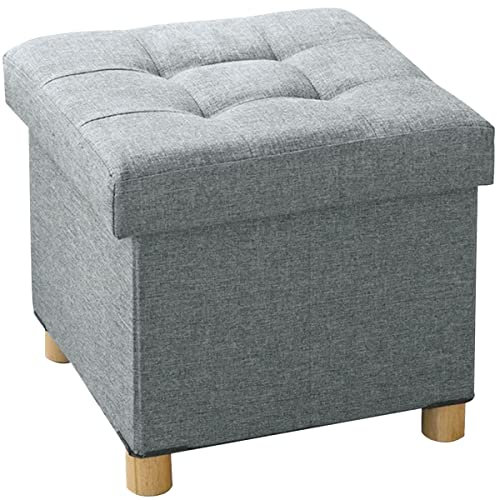 BRIAN & DANY Sitzhocker mit Stauraum, Faltbare hocker sitzbank mit stauraum, sitzwürfel mit Deckel für Wohnzimmer, Schlafzimmer, Schlafsaal, Hellgrau, 38 x 38 x 38 cm