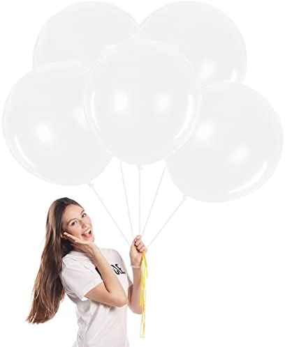 Vita 46 cm (18 tum) stora ballonger, 5 st. stora, vita ballonger i tjock naturlig latex, festballonger för barn, heliumballonger för babyshower, bröllop, jubileum, festival, födelsedagsfest, som