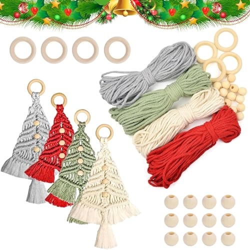 Pipihome 4PCS Christmas Tree DIY Kit, Woven Macrame Christmas Trees DIY KIT Wall Hangings, Christmas Craft Ideas Gifts, Christmas Tree Boho Macrame Hangings Decor