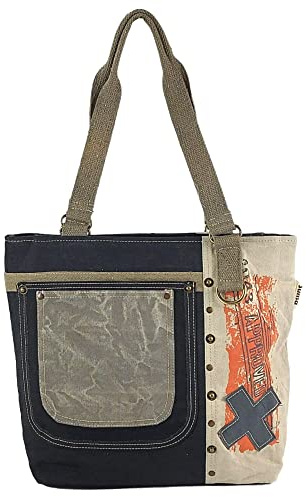 Sunsa Damen Handtasche. Shopper in Vintage Retro Stil. Schultertasche aus Baumwolle/Canvas. Große vegane Tasche als Geschenk für Frauen/Mädchen
