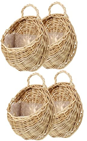 Cabilock 4 StüCk WandköRbe Aus Rattan, HäNgende PflanzköRbe FüR Zimmerpflanzen, Handgewebte BlumentöPfe FüR Wohnzimmer, Balkon, KüChe, Garten, 23x18x18cm