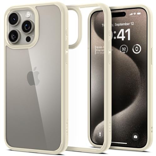 Spigen für iPhone 15 Pro Ultra Hybrid Hülle [Anti-Yellowing] Case Handyhülle Schutzhülle Cover Transparent Durchsichtig Dünn Slim -Mute Beige