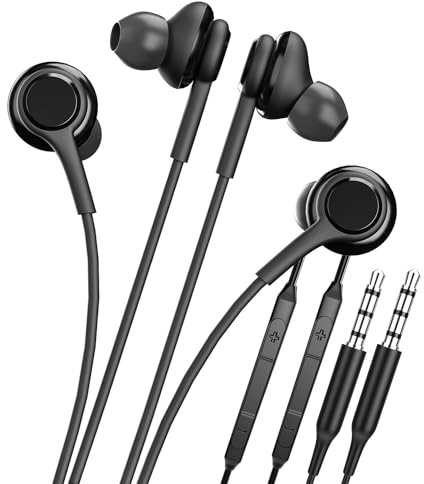 Auriculares in-ear de 3,5 mm con micrófono (2 paquetes), cable de teléfono, auriculares con cable, auriculares para teléfono móvil, compatibles con Samsung Galaxy A52 Pixel Tablet Pc Headset S10-ej
