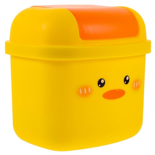 Ciieeo Little Yellow Duck Trash Can Garbage Container Bin Mini Rubbish Storage Bin Mini Trash Holder Small Trash Can with Lid Dust Bin Small Paper Jewelry Plastic Desktop