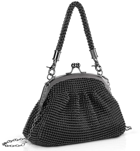 BAIGIO Vintage Clutch Damen Elegante Abendtasche Schwarz Clutch Tasche Perlen Elegant Handtasche Retro Umhängetasche für Party Hochzeit