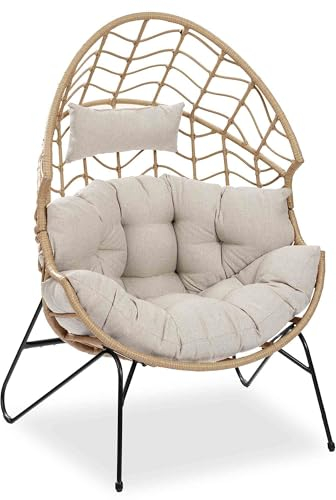 di volio Gartensessel Alcamo, Relaxsessel für Garten, Balkon und Terrasse, Relaxliege aus witterungsbeständigem Polyrattan + Fleecedecke (Beige)