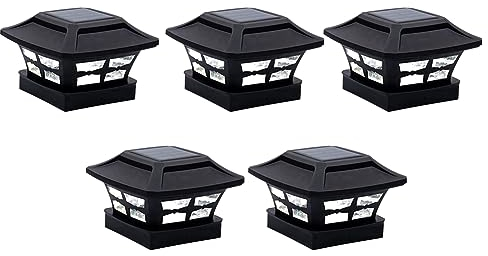 Ficher 5X Solar Pfosten Kappen Leuchten 2 Beleuchtungs LED Deckszaun Kappen Leuchten für Pfosten Garten Dekoration Schwarz