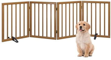 Hundgrind, fristående expanderbar barriärport för dörröppningar, vikbar hundgrind inomhus, husdjursgrindar för dörröppningar, sovrum, valpgrind med metallstöd, rumsavdelare, 4 paneler (valnöt)