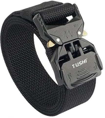 SANHIGHEND Unisex multifunktionellt bälte av nylon, militärbälte, med automatiskt snabblåsspänne – perfekt för utomhusarbete, fritid, militär, fritid, jakt (svart)