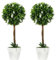 HOMCOM Set of 2 Decorative Artificial Plants Ball Trees with Lavender Flowers in Pot Fake Plants for Home Indoor Outdoor Decor, 60cm, White