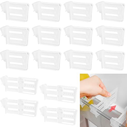 Kühlschrank Organizer 16 Stück, Verstellbare Kühlschrank Teiler, Kühlschrank Seitentür Flaschenhalter Trennwand, Fridge Organizer Trenner für Gewürzflaschen Getränke Aufbewahrungsteiler