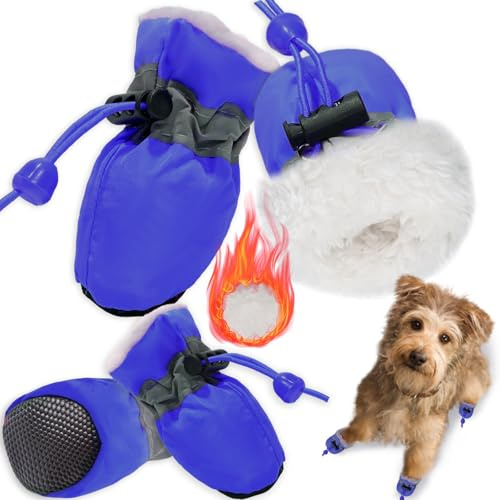 PPGGOPP Chaussures pour Chien,4PCS Bottes de Protection pour Chien,Chaussures Chien Antidérapantes avec Sangles Réfléchissantes,Bottes Imperméable pour Chien pour Petits, Moyens Chiens (Bleu 5)