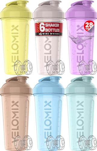 VELOMIX 6 Pack 28oz Protein Shaker Bottle, Pastel Power Series