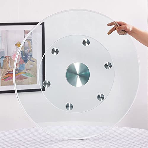 Klar glas Lazy Susan vändskiva slitstark 12 mm tjock rund roterande serveringsbricka för köksbord, stor serveringsplatta, lätt att rengöra, hållbar bänkskiva skivspelare (110 cm)