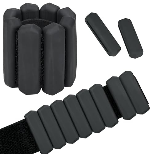Set di 2 pesi da polso per caviglia, pesi regolabili, in silicone, per corsa, jogging, ginnastica, fitness, movimento (2 pezzi, nero, 1 kg (2 x 0,5 kg)