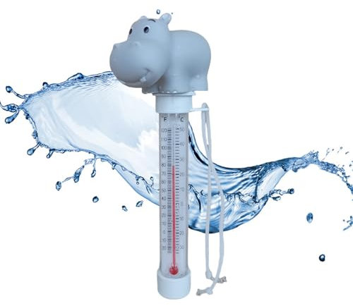 IKOPFLN 1 Pièce Hippopotame de dessin animé Eau flottante Thermometre Piscine, Résistent aux chocs et à l’eau -Pour piscine intérieure et extérieure, spa, basin