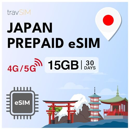 travSIM Japan eSIM | 15 GB mobildata | Fungerar på iOS- och Android-enheter | Planen för detta SIM-kort för Japan är giltigt i 30 dagar.